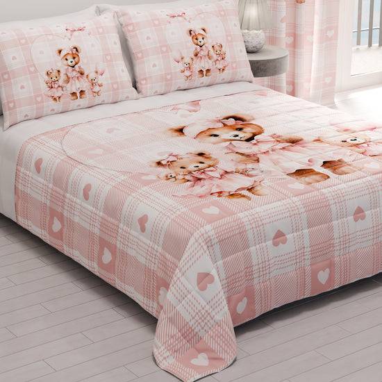 PETTI Trapuntino Copriletto Primaverile Autunnale In Stampa Digitale Teddy Love Rosa