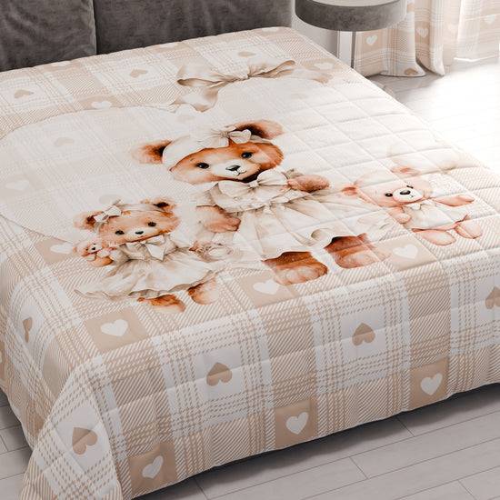 PETTI Trapuntino Copriletto Primaverile Autunnale In Stampa Digitale Teddy Love Tortora