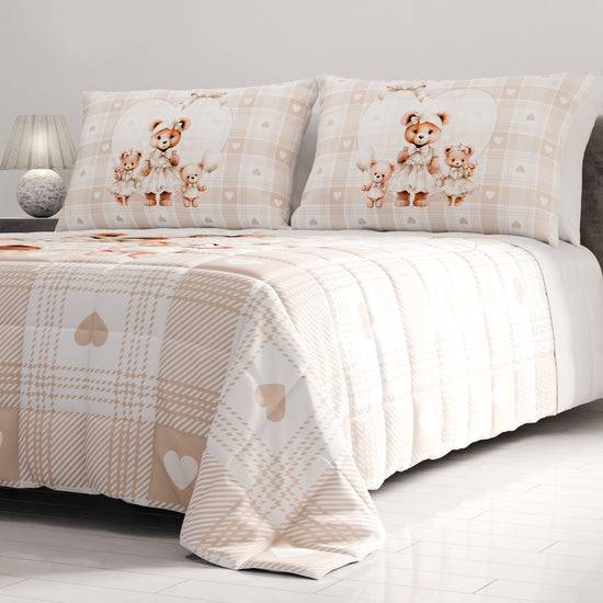 PETTI Trapuntino Copriletto Primaverile Autunnale In Stampa Digitale Teddy Love Tortora