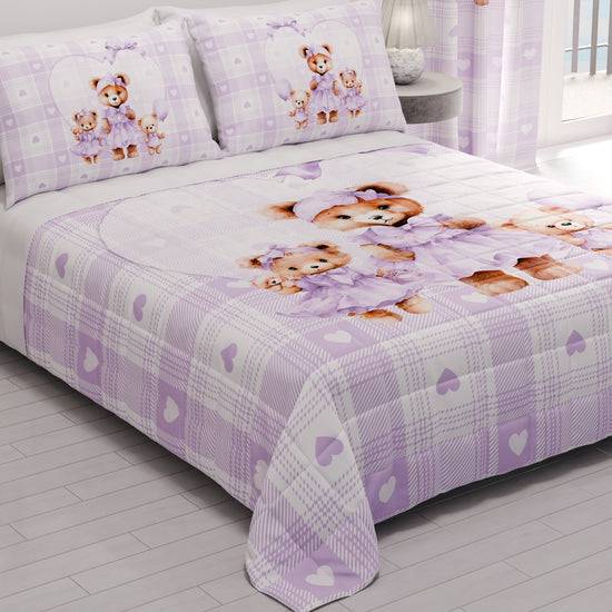 PETTI Trapuntino Copriletto Primaverile Autunnale In Stampa Digitale Teddy Love Lilla