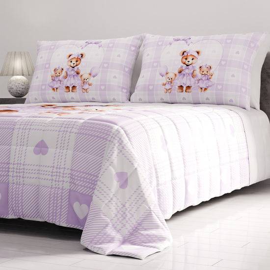 PETTI Trapuntino Copriletto Primaverile Autunnale In Stampa Digitale Teddy Love Lilla