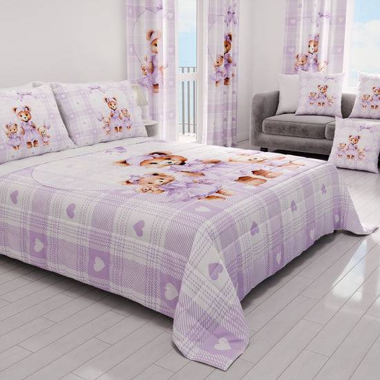 PETTI Trapuntino Copriletto Primaverile Autunnale In Stampa Digitale Teddy Love Lilla