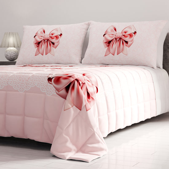 PETTI Trapuntino Copriletto Primaverile Autunnale In Stampa Digitale Fiocco Rosa