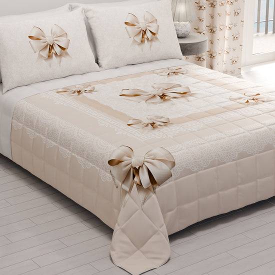 PETTI Trapuntino Copriletto Primaverile Autunnale In Stampa Digitale Fiocco Beige