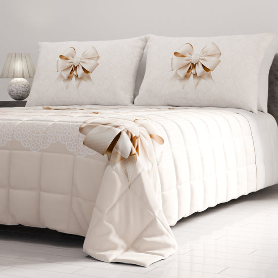 PETTI Trapuntino Copriletto Primaverile Autunnale In Stampa Digitale Fiocco Beige