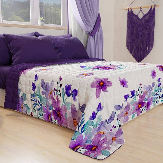PETTI Trapuntino Copriletto Primaverile Autunnale In Stampa Digitale Floreale Viola
