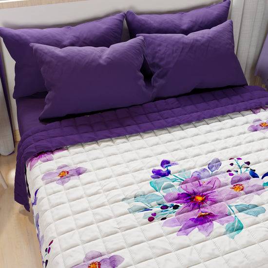 PETTI Trapuntino Copriletto Primaverile Autunnale In Stampa Digitale Floreale Viola
