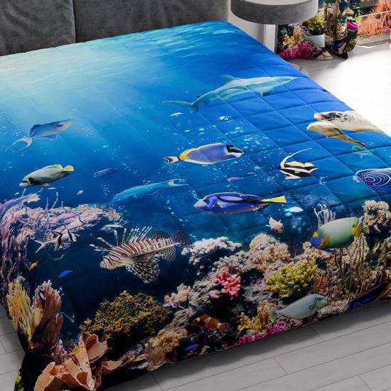 PETTI Trapuntino Copriletto Primaverile Autunnale In Stampa Digitale Acquario