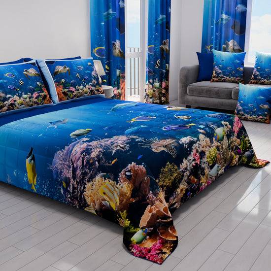 PETTI Trapuntino Copriletto Primaverile Autunnale In Stampa Digitale Acquario