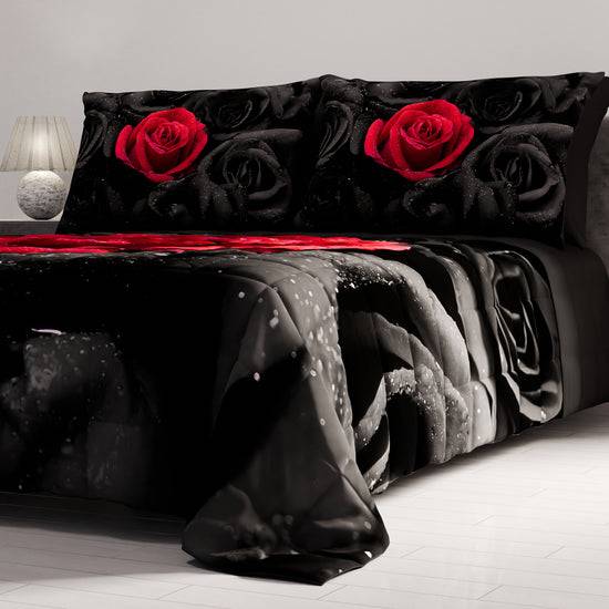 PETTI Trapuntino Copriletto Primaverile Autunnale In Stampa Digitale Black Roses