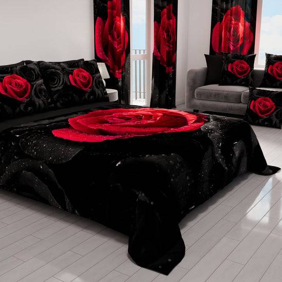 PETTI Trapuntino Copriletto Primaverile Autunnale In Stampa Digitale Black Roses