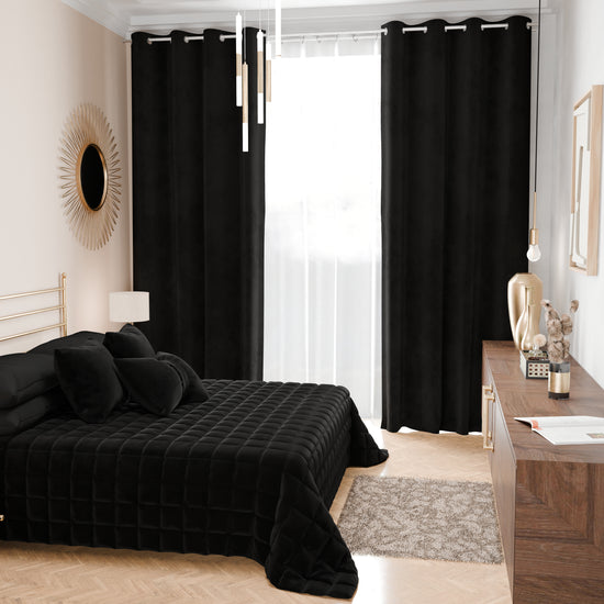 PETTI Trapuntino Copriletto Primaverile Autunnale In Velluto Double Face Nero