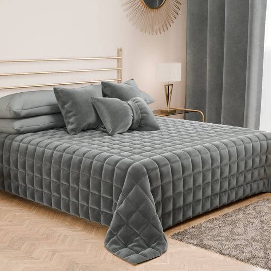 PETTI Trapuntino Copriletto Primaverile Autunnale In Velluto Double Face Grigio Scuro