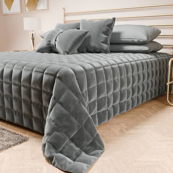 PETTI Trapuntino Copriletto Primaverile Autunnale In Velluto Double Face Grigio Scuro