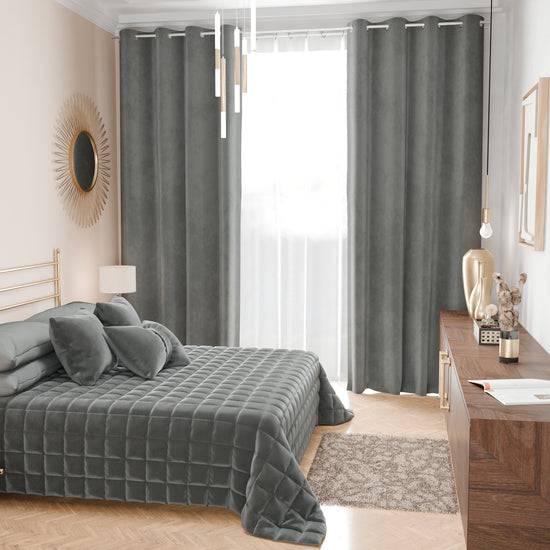 PETTI Trapuntino Copriletto Primaverile Autunnale In Velluto Double Face Grigio Scuro