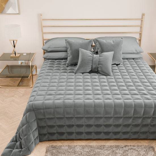 PETTI Trapuntino Copriletto Primaverile Autunnale in Velluto Double Face Grigio Scuro