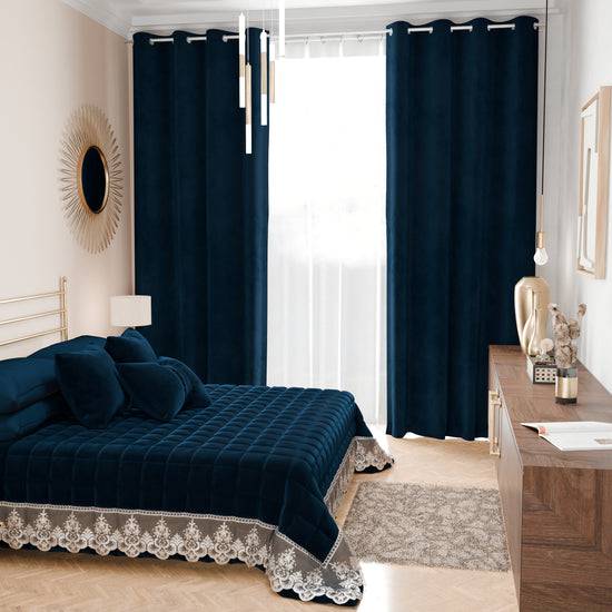 PETTI Trapuntino Primaverile In Velluto E Balza Con Pizzo Rebrodè Blu