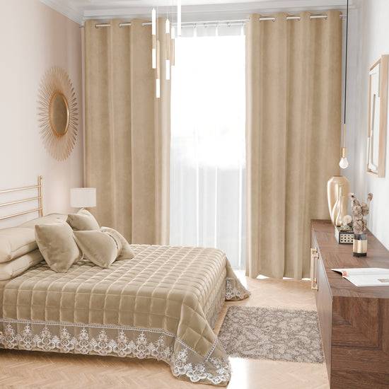 PETTI Trapuntino Primaverile In Velluto E Balza Con Pizzo Rebrodè Panna