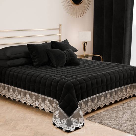 PETTI Trapuntino Primaverile In Velluto E Balza Con Pizzo Rebrodè Nero