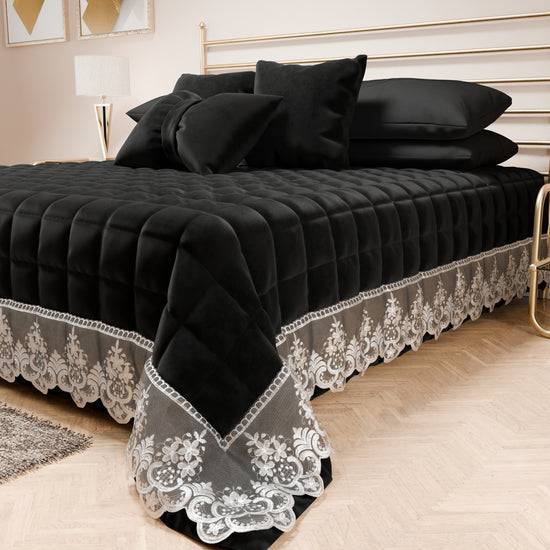 PETTI Trapuntino Primaverile In Velluto E Balza Con Pizzo Rebrodè Nero