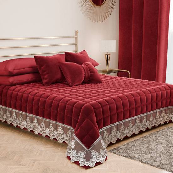 PETTI Trapuntino Primaverile In Velluto E Balza Con Pizzo Rebrodè Bordeaux