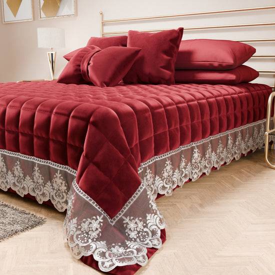 PETTI Trapuntino Primaverile In Velluto E Balza Con Pizzo Rebrodè Bordeaux