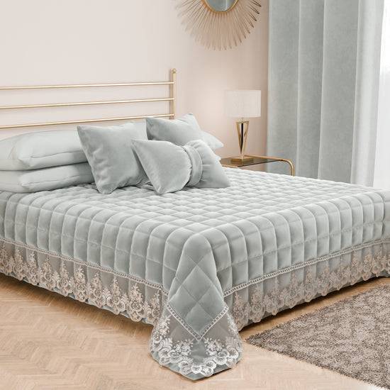 PETTI Trapuntino Primaverile In Velluto E Balza Con Pizzo Rebrodè Grigio Chiaro