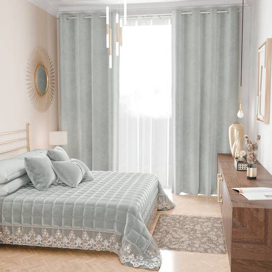 PETTI Trapuntino Primaverile In Velluto E Balza Con Pizzo Rebrodè Grigio Chiaro