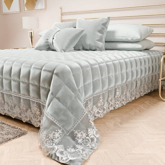 PETTI Trapuntino Primaverile In Velluto E Balza Con Pizzo Rebrodè Grigio Chiaro