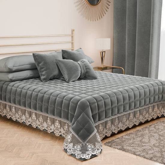 PETTI Trapuntino Primaverile In Velluto E Balza Con Pizzo Rebrodè Grigio Scuro