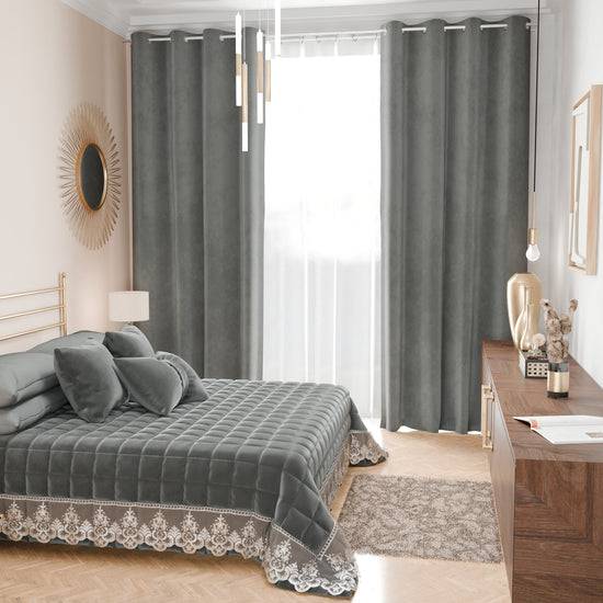 PETTI Trapuntino Primaverile In Velluto E Balza Con Pizzo Rebrodè Grigio Scuro