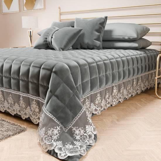 PETTI Trapuntino Primaverile In Velluto E Balza Con Pizzo Rebrodè Grigio Scuro