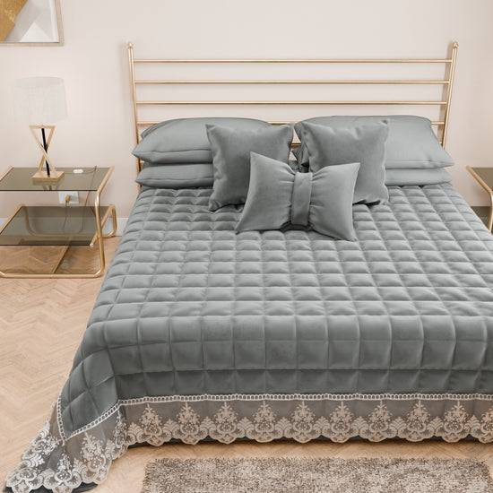 PETTI Trapuntino Primaverile in Velluto e Balza con Pizzo Rebrodè Grigio Scuro