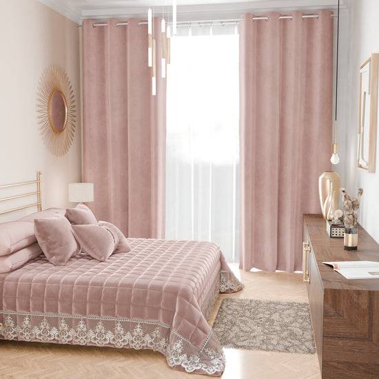 PETTI Trapuntino Primaverile In Velluto E Balza Con Pizzo Rebrodè Cipria