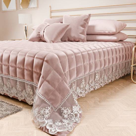 PETTI Trapuntino Primaverile In Velluto E Balza Con Pizzo Rebrodè Cipria