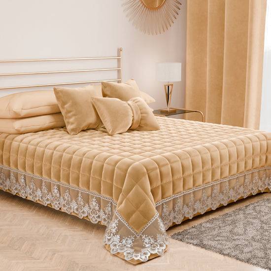 PETTI Trapuntino Primaverile In Velluto E Balza Con Pizzo Rebrodè Oro