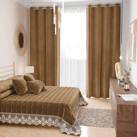 PETTI Trapuntino Primaverile In Velluto E Balza Con Pizzo Rebrodè Tortora