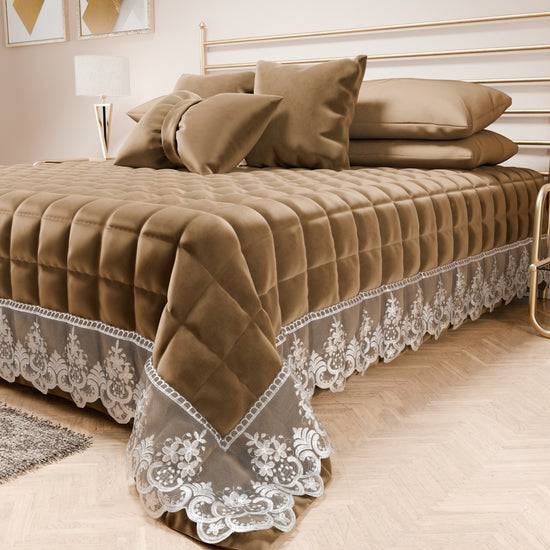 PETTI Trapuntino Primaverile In Velluto E Balza Con Pizzo Rebrodè Tortora