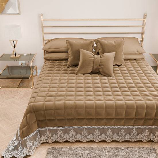 PETTI Trapuntino Primaverile in Velluto e Balza con Pizzo Rebrodè Tortora