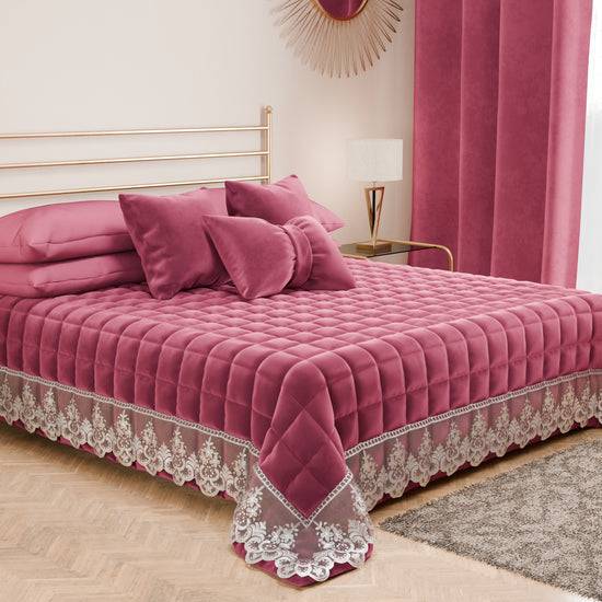 PETTI Trapuntino Primaverile In Velluto E Balza Con Pizzo Rebrodè Fucsia