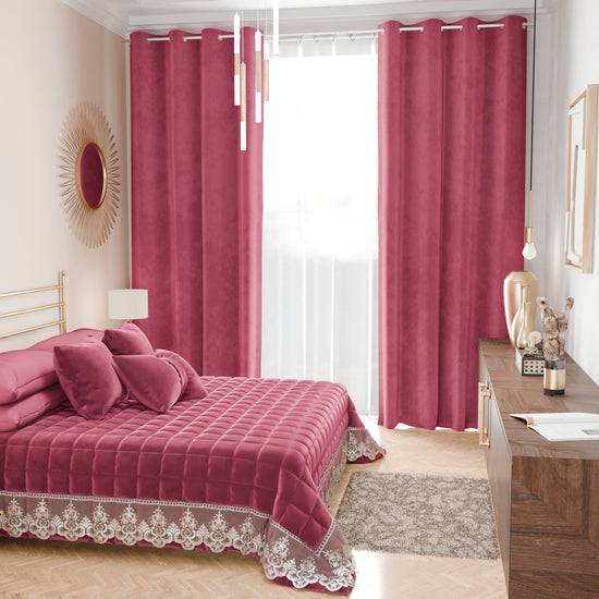 PETTI Trapuntino Primaverile In Velluto E Balza Con Pizzo Rebrodè Fucsia