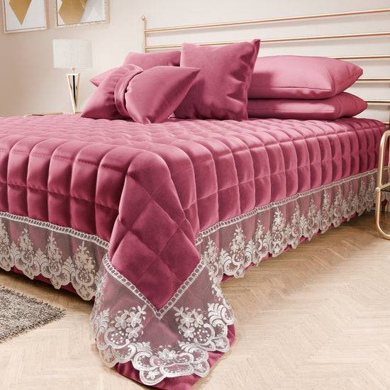 PETTI Trapuntino Primaverile In Velluto E Balza Con Pizzo Rebrodè Fucsia