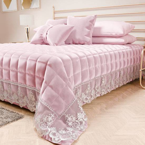 PETTI Trapuntino Primaverile In Velluto E Balza Con Pizzo Rebrodè Rosa