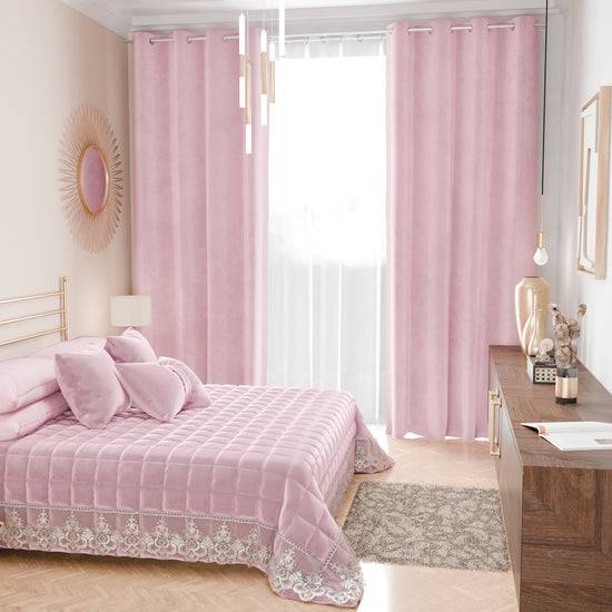 PETTI Trapuntino Primaverile In Velluto E Balza Con Pizzo Rebrodè Rosa