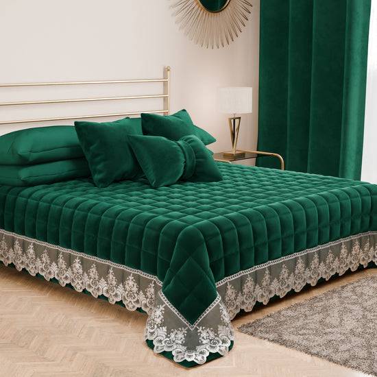 PETTI Trapuntino Primaverile In Velluto E Balza Con Pizzo Rebrodè Smeraldo