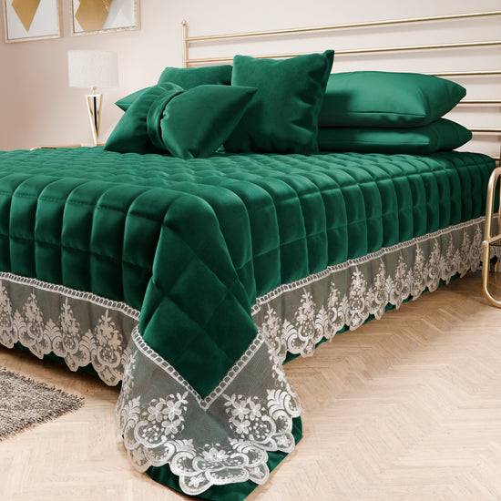 PETTI Trapuntino Primaverile In Velluto E Balza Con Pizzo Rebrodè Smeraldo