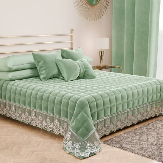 PETTI Trapuntino Primaverile In Velluto E Balza Con Pizzo Rebrodè Salvia