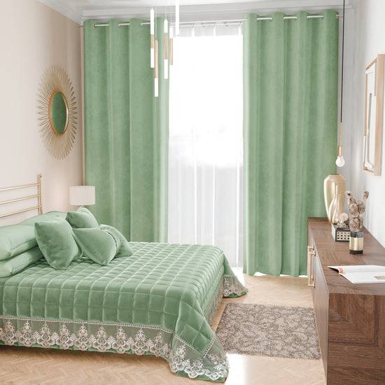 PETTI Trapuntino Primaverile In Velluto E Balza Con Pizzo Rebrodè Salvia