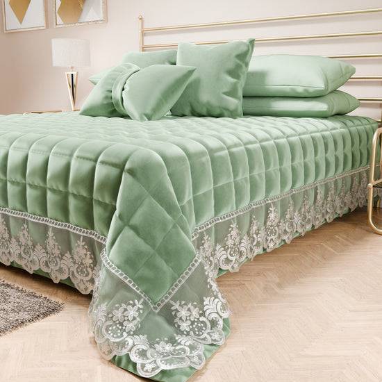 PETTI Trapuntino Primaverile In Velluto E Balza Con Pizzo Rebrodè Salvia