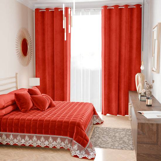 PETTI Trapuntino Primaverile In Velluto E Balza Con Pizzo Rebrodè Rosso